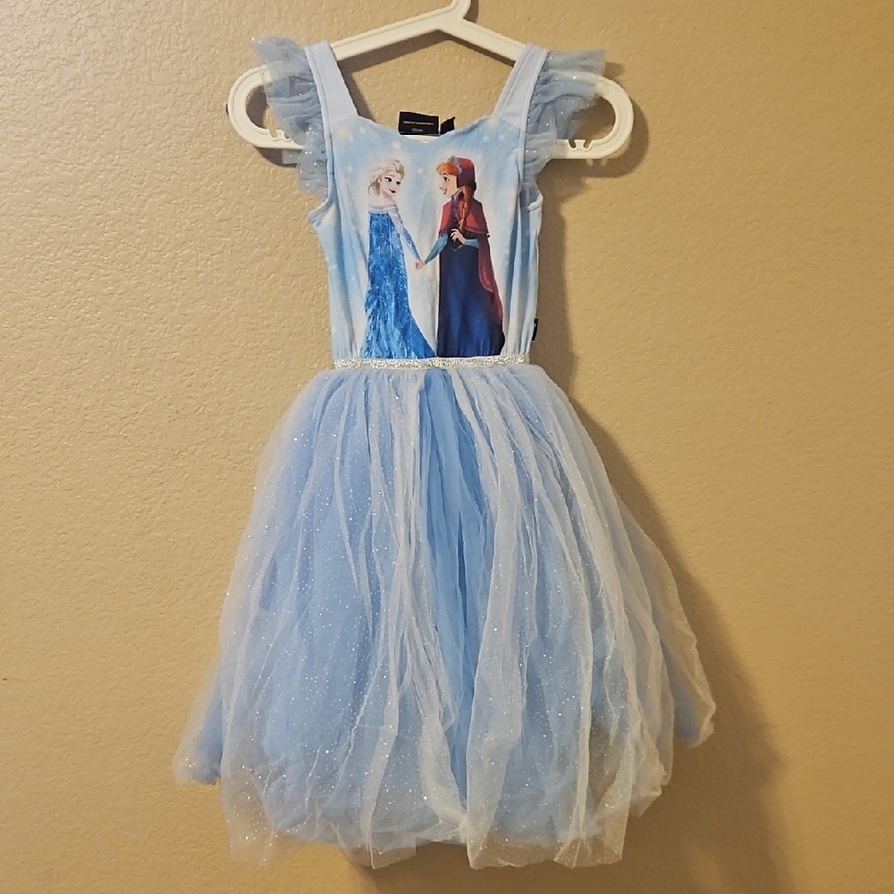 Disney Blue Sparkle Dress with Elsa and Anna